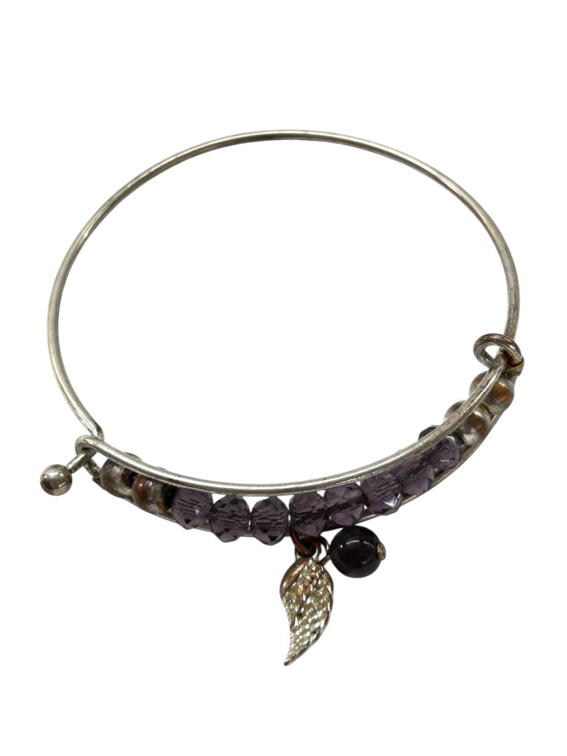 Silvertone Adjustable Bangle Bracelet Purple Crystal Angel Wing