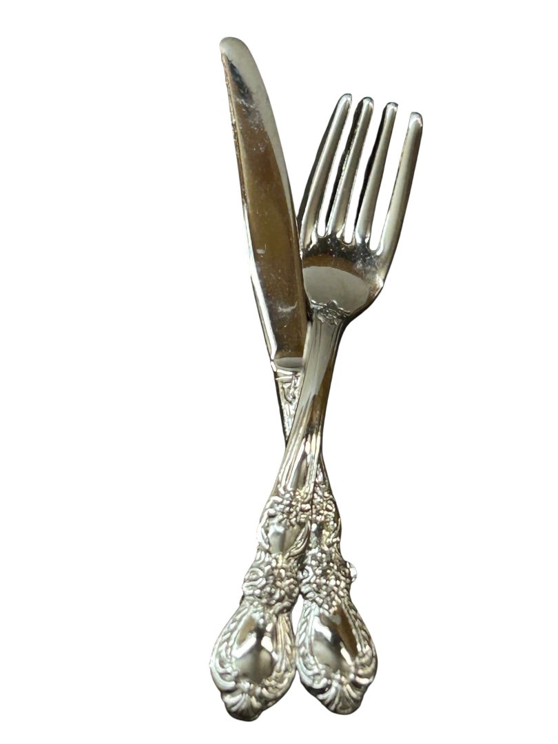 Silvertone Fork and Knife Brooch Pin 1.9 Inch Cutlery Dining Jewelry