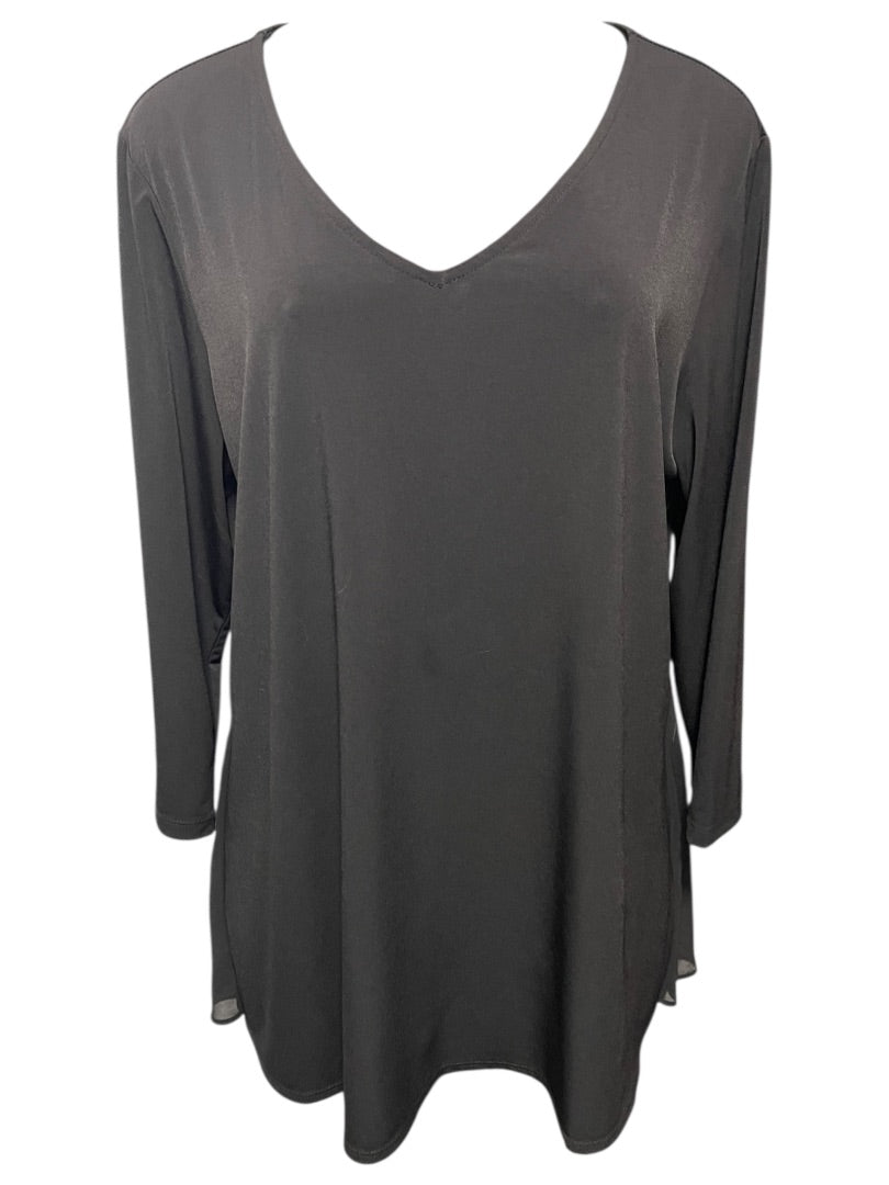 Large Susan Graver Womens Pullover Travel Knit Shirt V-Neck Black