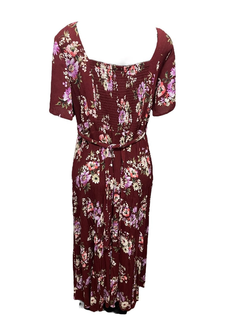2X Torrid Floral Gauze Maxi Dress V-Neck Tie Back Merlot