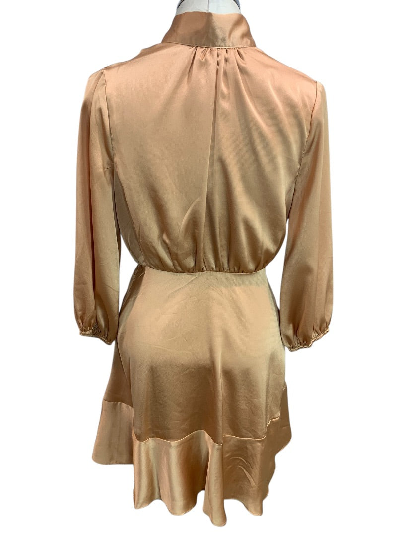 Small Vici Womens Satin Long Sleeve Dress Banded Waist Goldy Orange Color