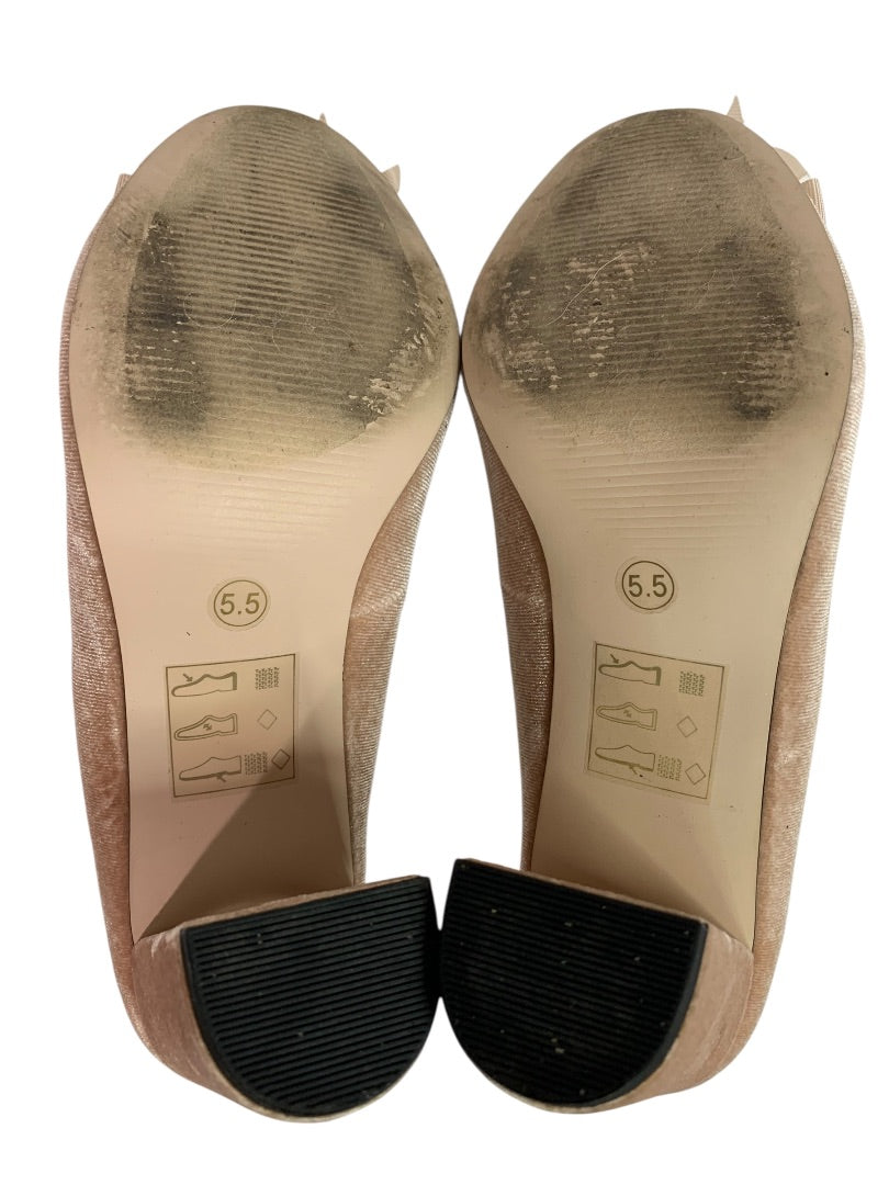 Size 5.5 Sole Society Womens Beige Velvet Embellished 3" Block Heels