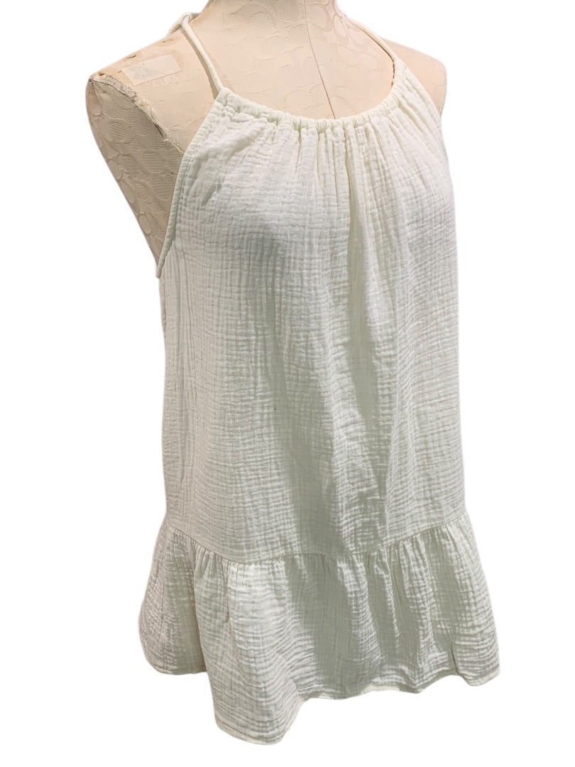 Small Xhilaration Womens Tunic Gauzy Cotton Tunic Shirt Ruffle Hem Ivory