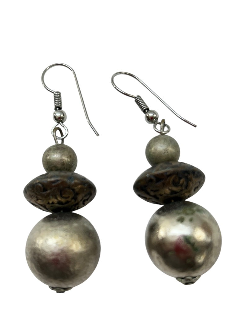 Mixed Metal Fishhook Pierced Beaded Earrings 2" Drop Dangle