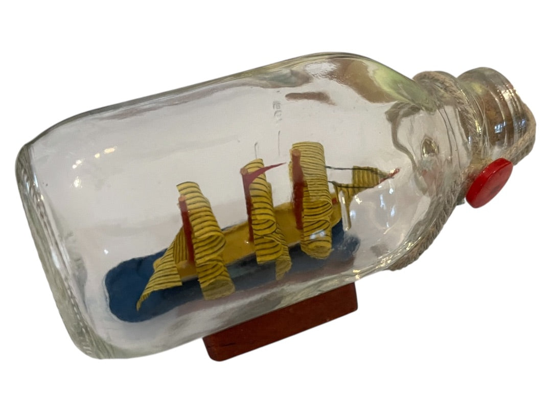 Vintage Ship In the Bottle Small Nautical Model of Tall Sail Ship 4 1/2" x 2 1/2"