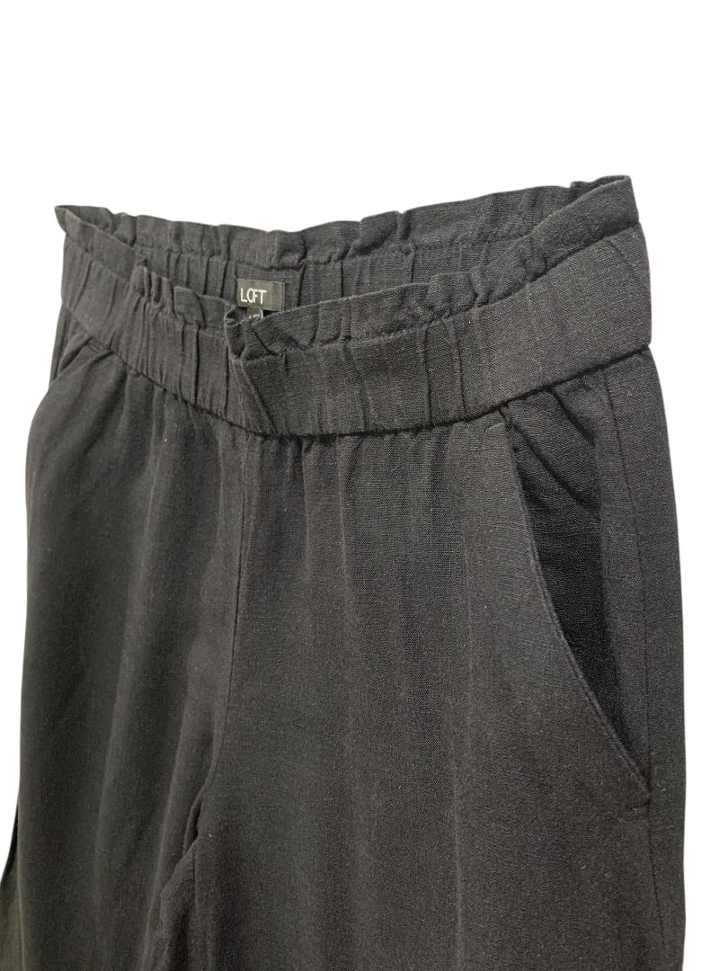 Small Loft Womens Black Linen Blend Pants Wide Leg Pull On Pockets