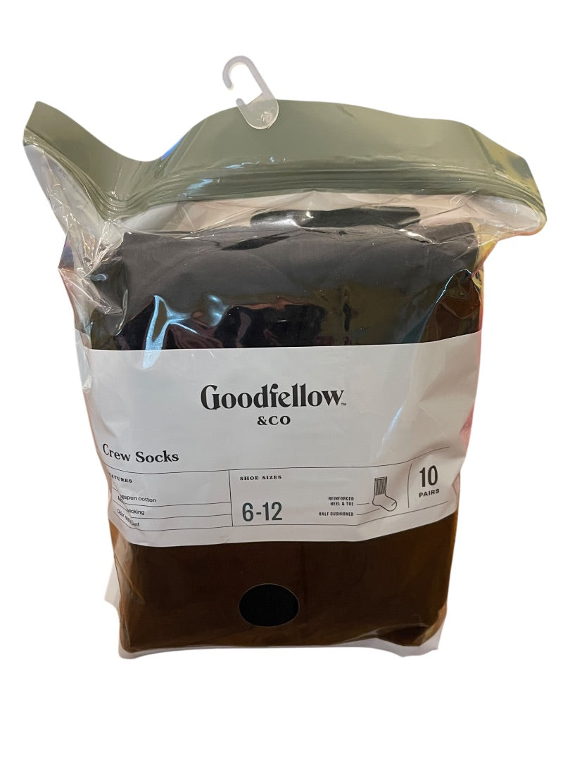 Size 6-12 Goodfellow & Co Mens 10 Pack Crew Socks Black New