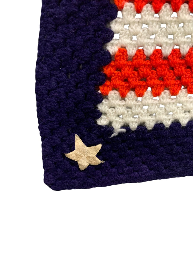 Vintage Crochet Patriotic USA Throw Blanket Afghan Stars Stripes 55" x 41"