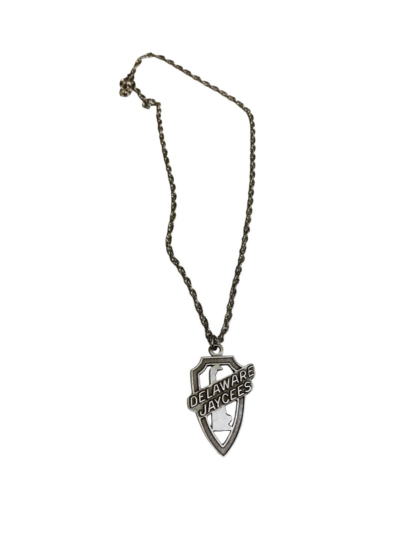 Pewter Pendant Delaware Jaycees on Silvertone Chain 18"