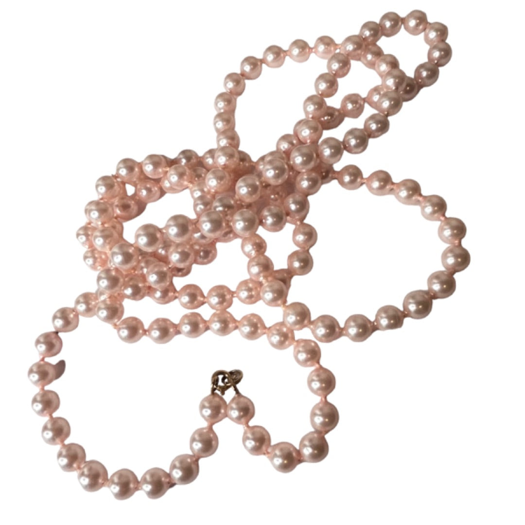 Light Pink Strand of Faux Pearls 54.5" Lobster Clasp