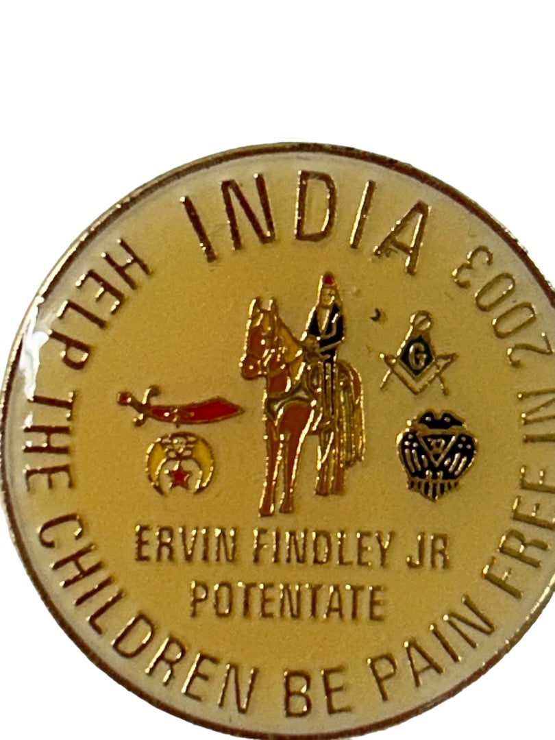 Shriners Lapel Pink India Help the Children be Pain Free 1" Diameter