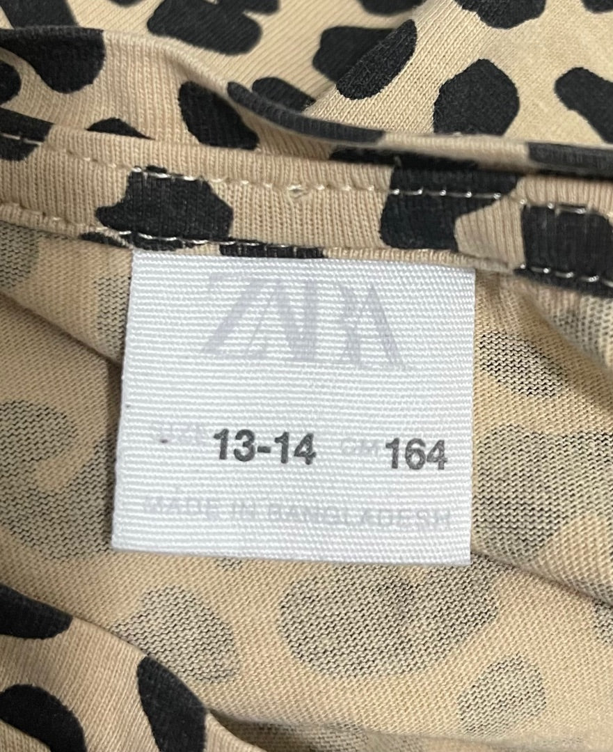 13-14 Zara Girls Crew Neck Long Sleeve Animal Print Cotton Girls Shirt Brown