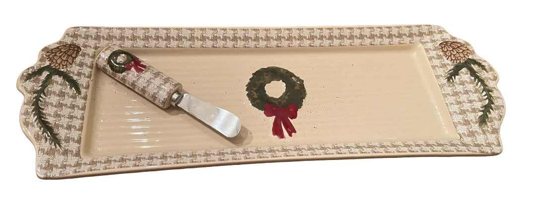 St. Nicholas Square Snow Valley Tray & 5 1/4" Spreading Knife 16"L x 5 1/2"W x 1 1/4"T