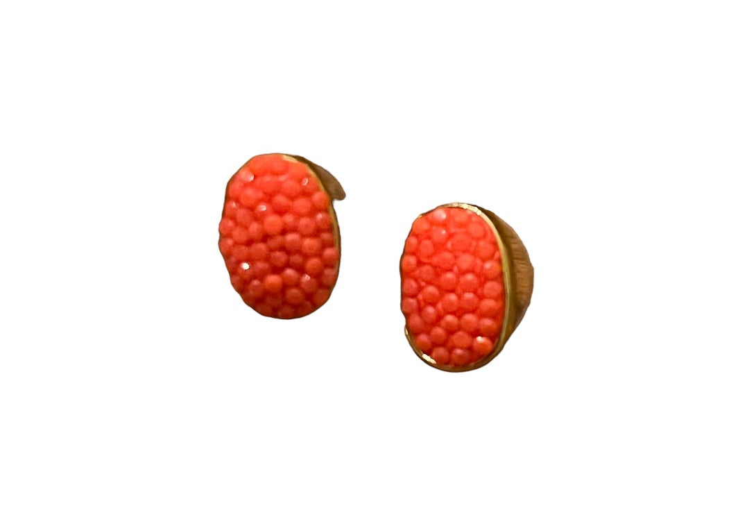 Kate Spade Pave The Way Studs Coral and Goldtone Post Pierced Earrings
