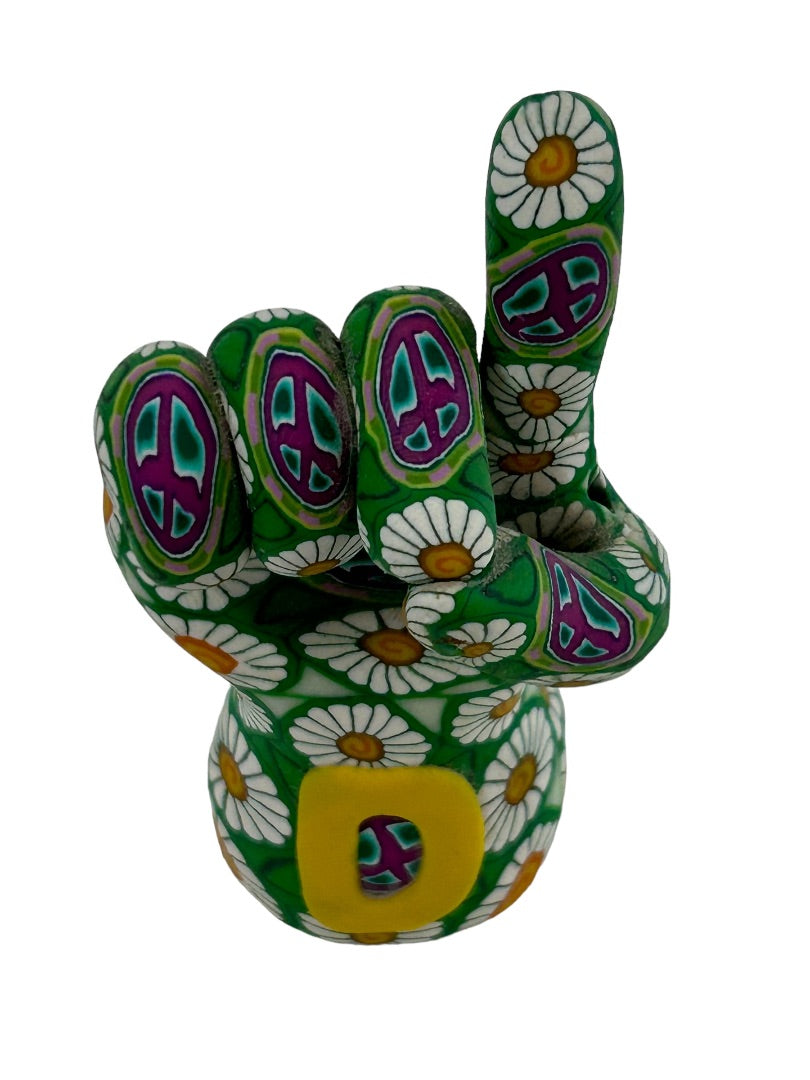 Clay Ring Holder Green Daisy Peace Sign Monogram "D" 3 Inches High