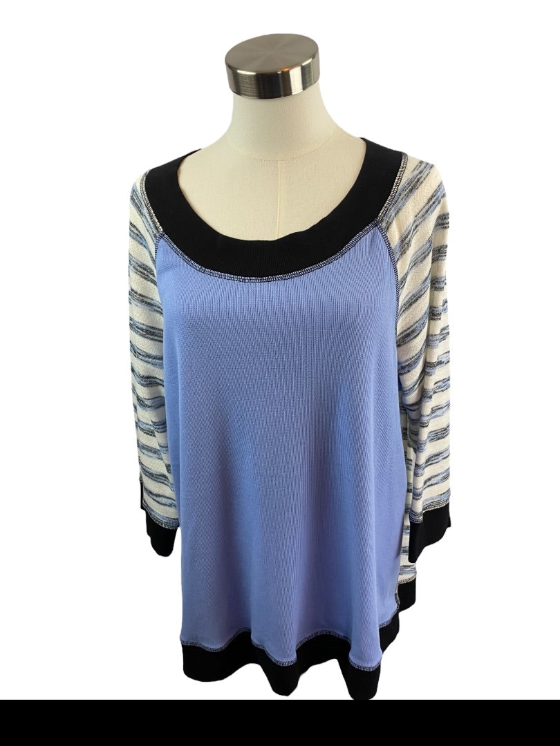 16/18 Chico's Zenergy Lightweight Sweatshirt Stripe Solid Periwinkle Blue