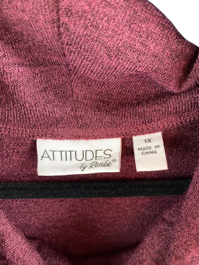 1X Attitudes by Renee Women's Cold Shoulder Cowl Neck Sweater Eggplant