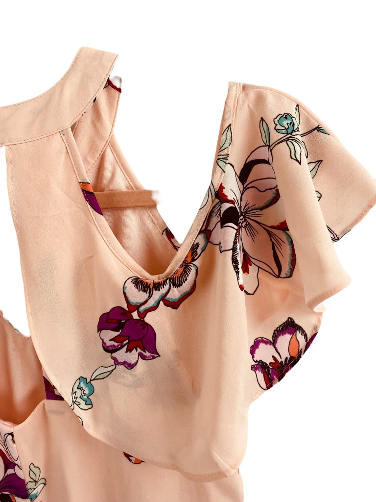 XS Candie's Pink Lined Cold Shoulder Halter Shift Dress Floral