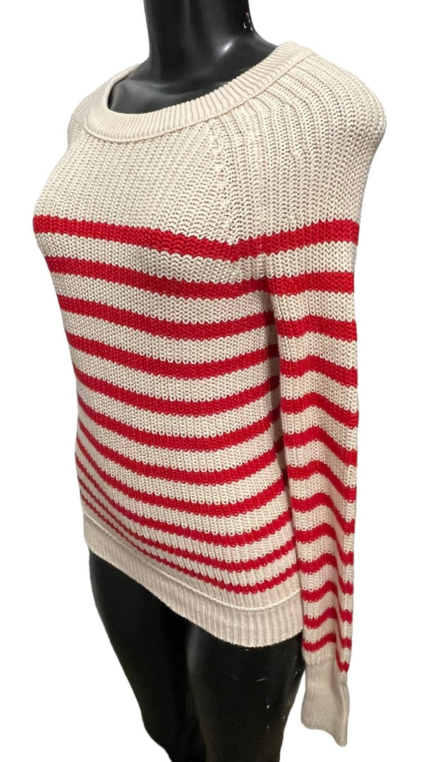 XS J. Crew Striped Knit Fitted Long Sleeve Cotton Womens Sweater 53198