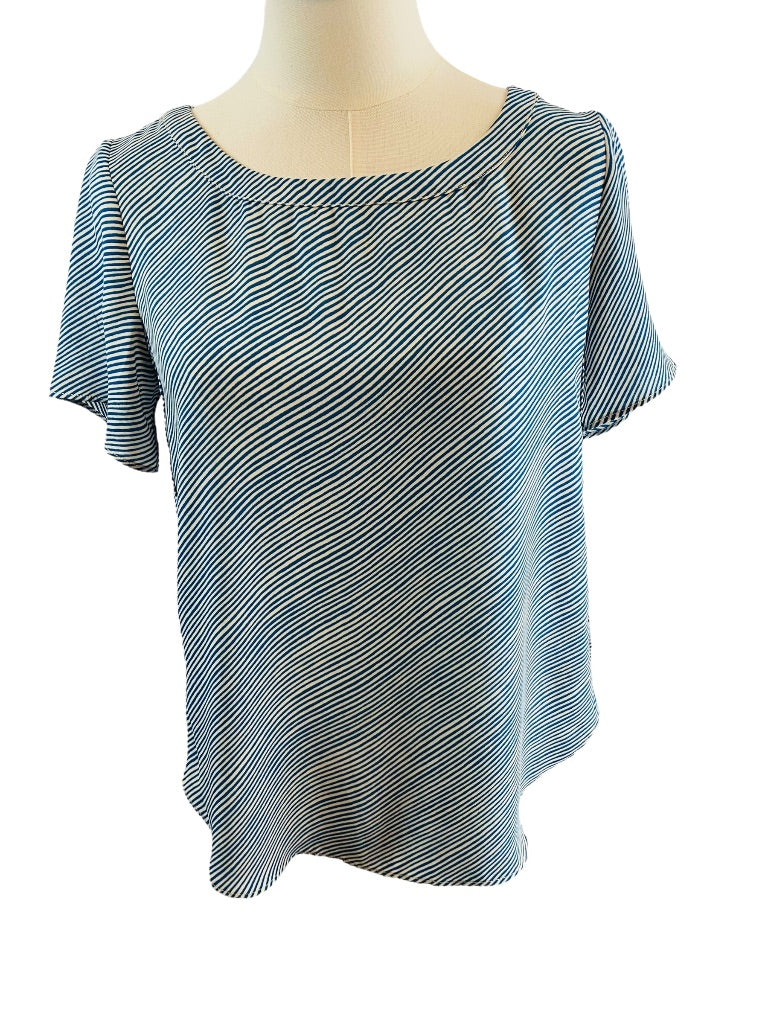 XSP Banana Republic Petite Turquoise Stripe Womens Short Sleeve Blouse