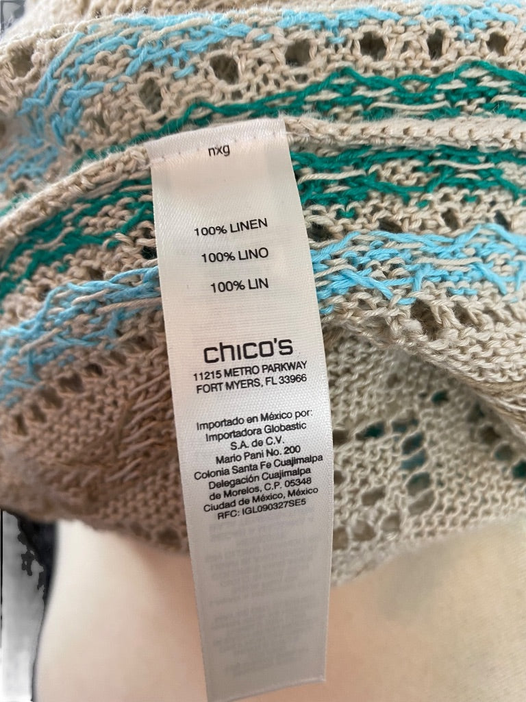 Small Chico's Women's Summer Linen Boho Fringed Loose Knit Cardigan Sweater
