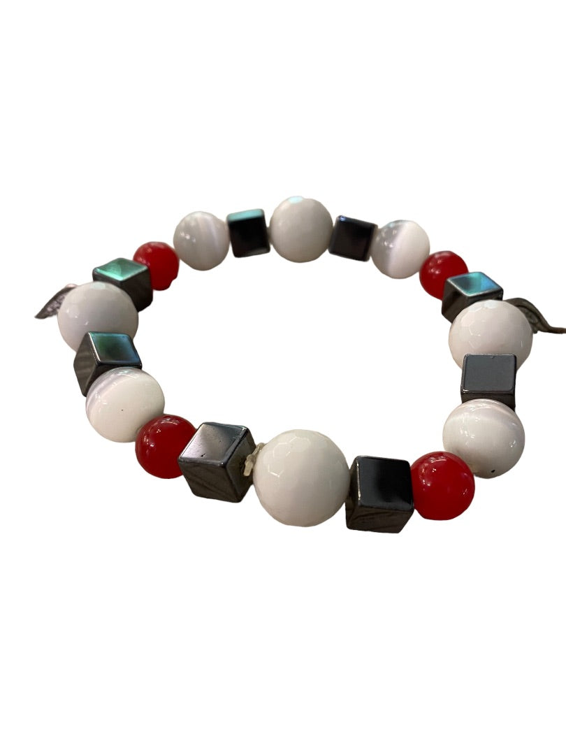Large Wrist Red White Blue Stretch Bracelet 3" Wing Charms