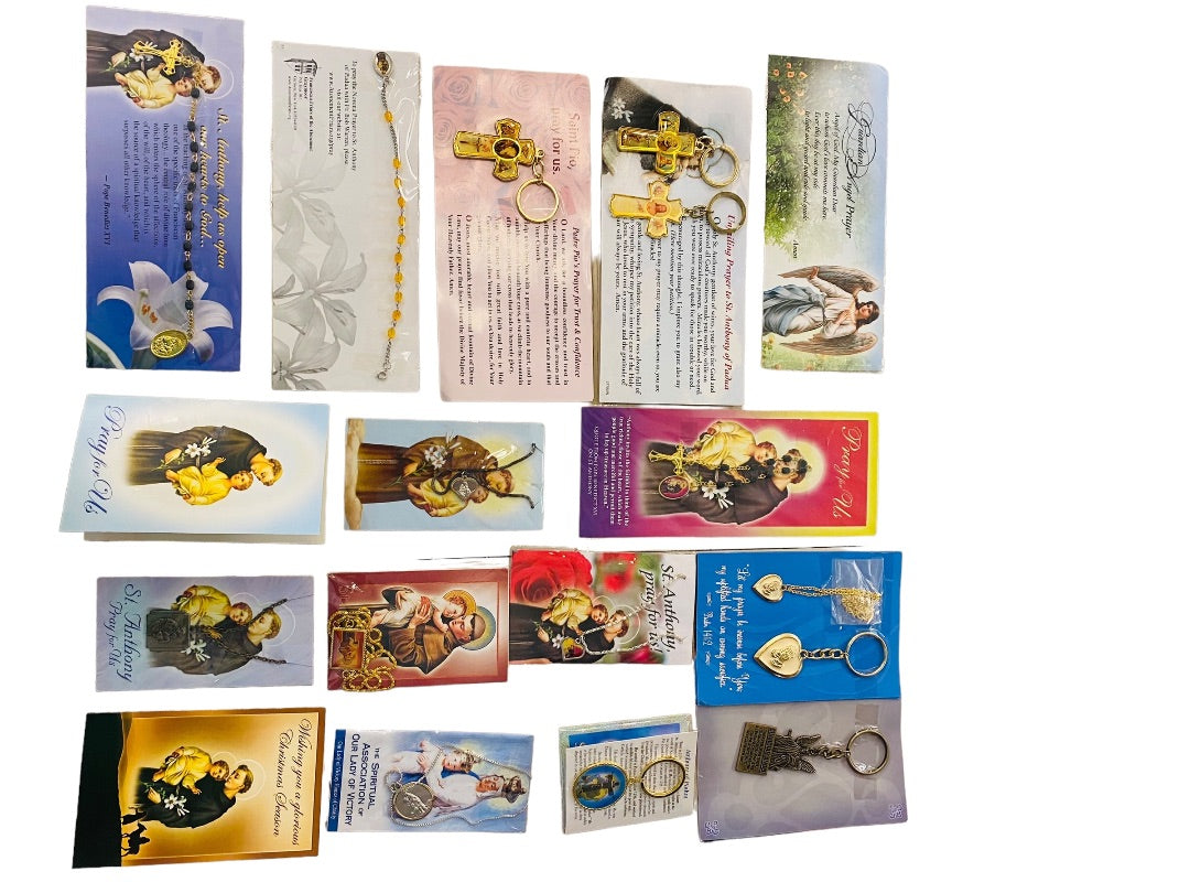 Lot of 16 Assorted Catholic Christian Prayers Cards Jewelry Saints Key Chain Cross Vintage