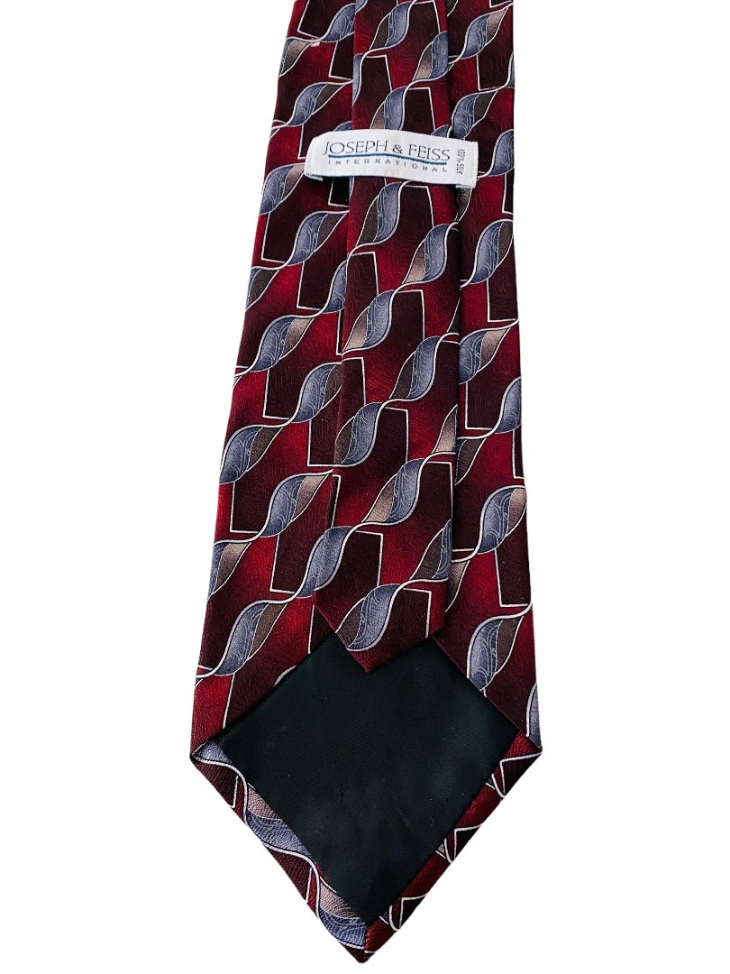 Joseph & Feiss Extra Long Mens 60" Necktie Tie Red Gray 100% Silk