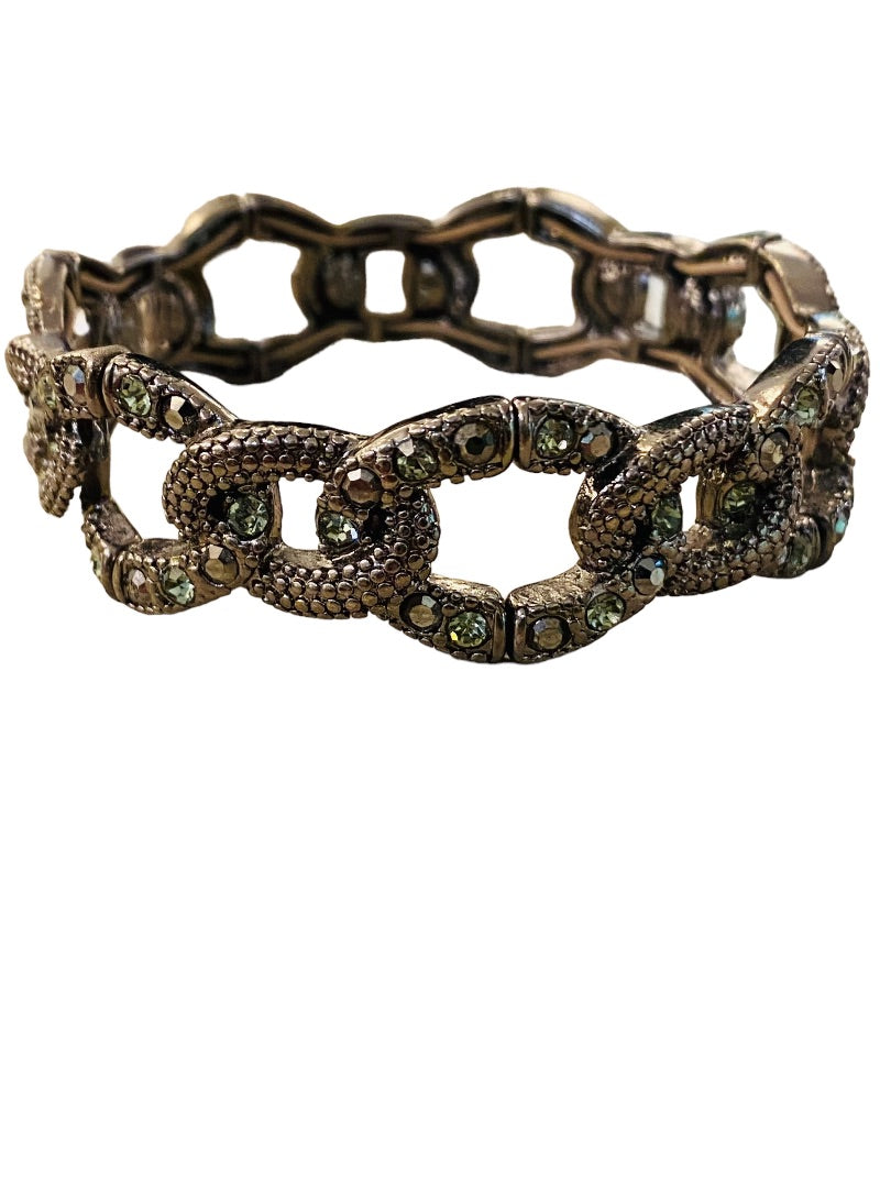 Faux Marcasite Style Stretch Bangle Bracelet Chain Design Chunky Loose Fit 2.5" Inside Diameter Unstretched