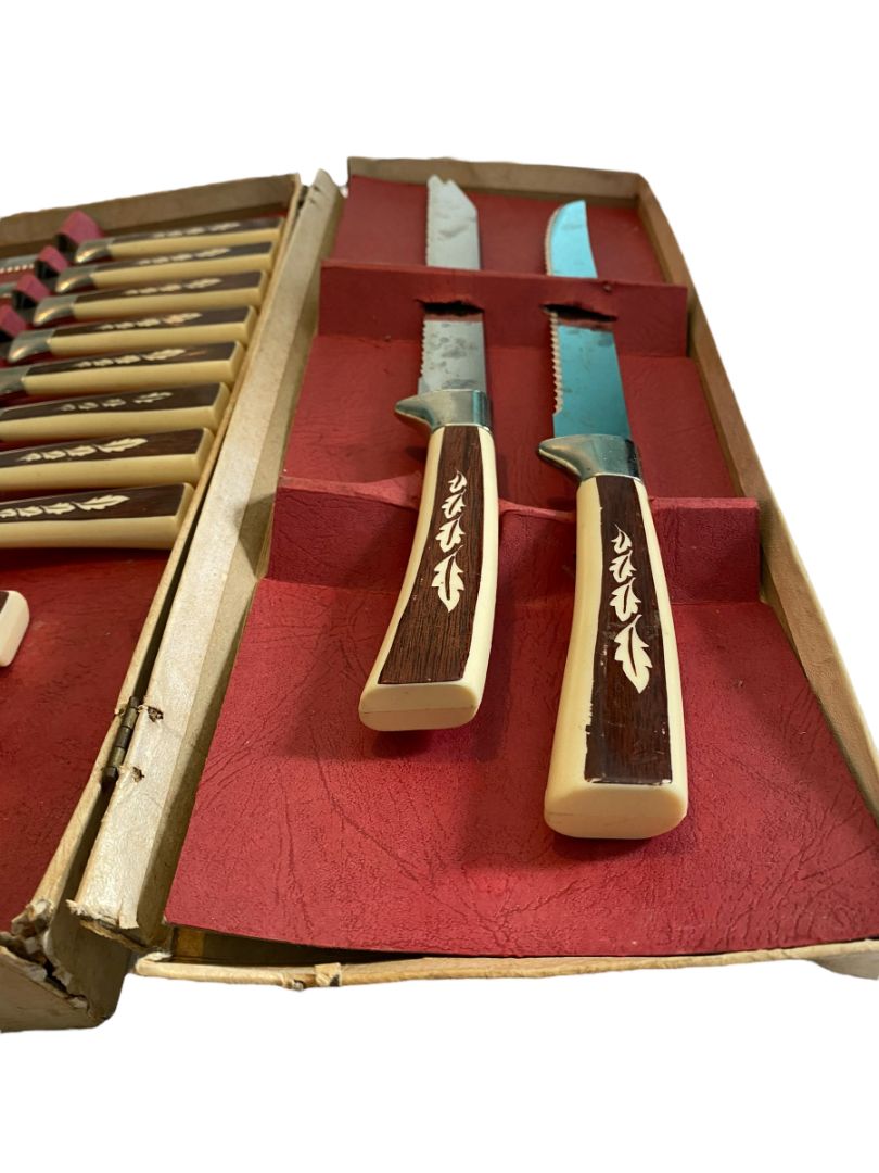 Regent Sheffield Stainless Steel England Complete Steak Knives & Serving Set Vintage