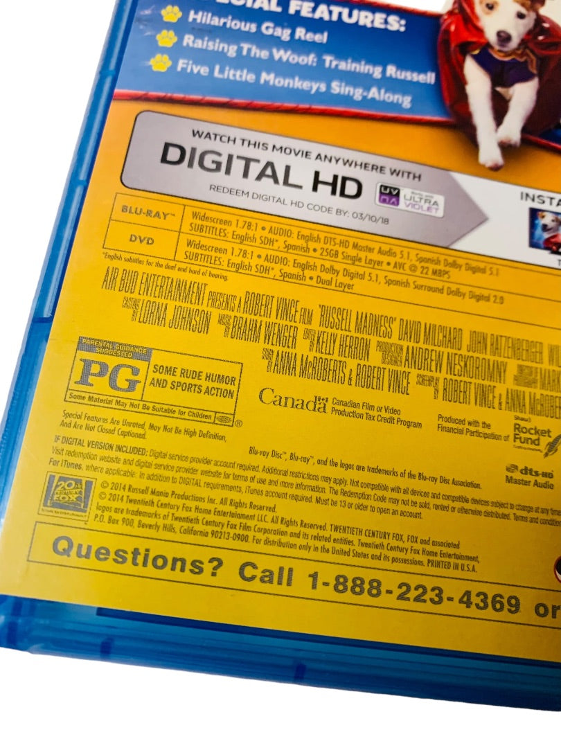 Russell Madness Sealed New Blu-Ray DVD Digital HD Disc Movie Air Bud Presents