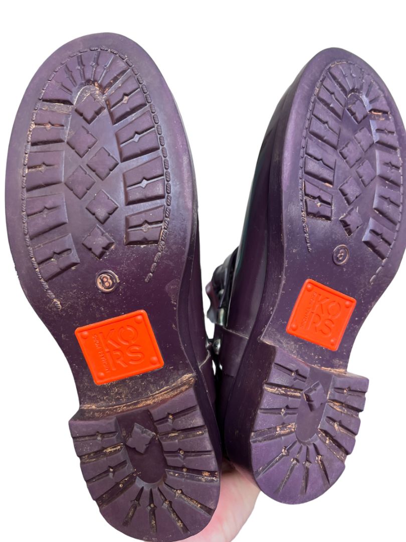 8 MICHAEL KORS Plum Purple Cowboy Rain Boots Damaged - Pull tabs split