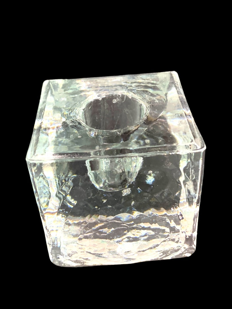 Art Glass Vintage Cube Candle Holder Taper 2 Inches