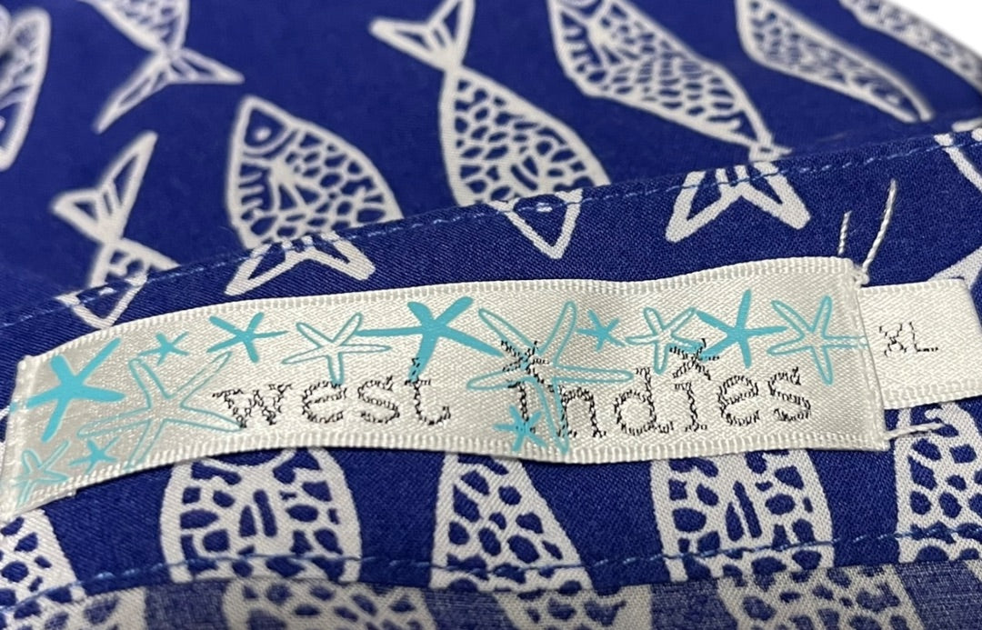 XL West Indies Womens Fish Print Pullover Blouse Shirt Bottom Drawstring