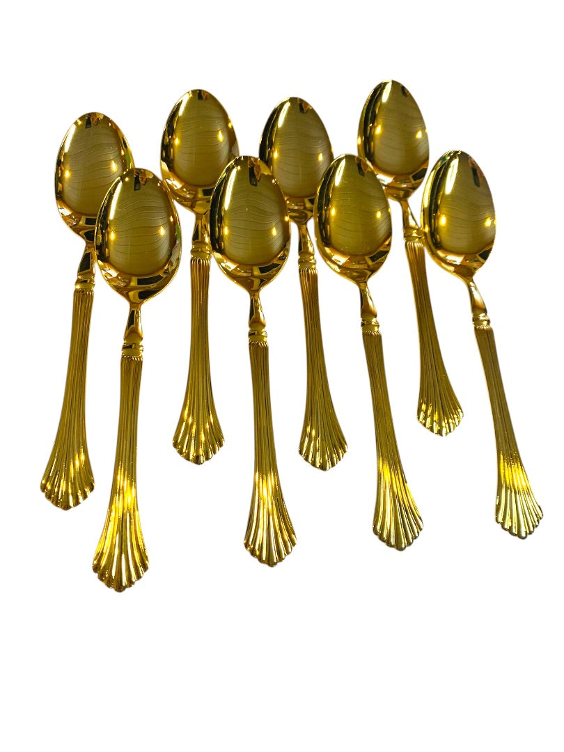 Gold Electroplate Vintage Tablespoons Set of 8 Scalloped 7.5 Inch