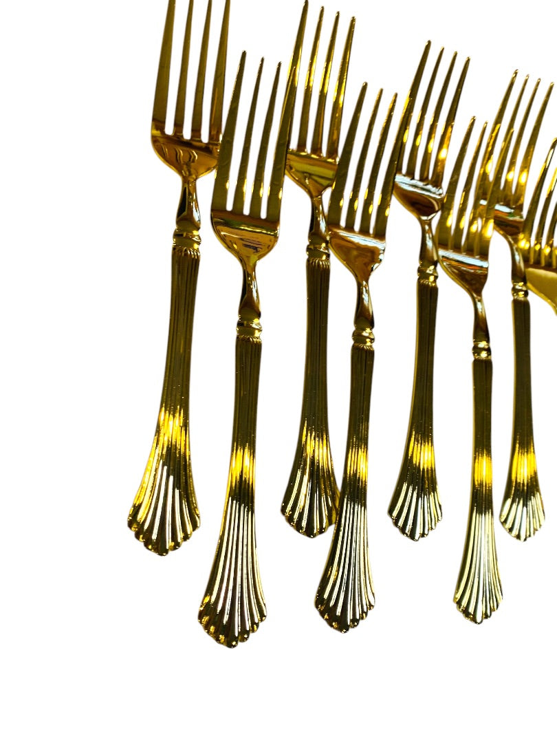 Gold Electroplate Vintage Dinner Forks Set of 8 Scalloped 7.75 Inch