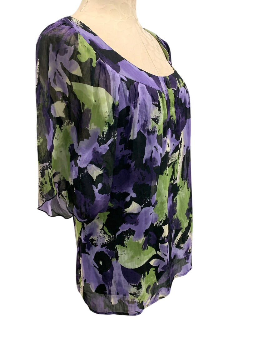 XL Sara Michelle Pullover Womens Flowy Blouse Shirt Scoop Neck