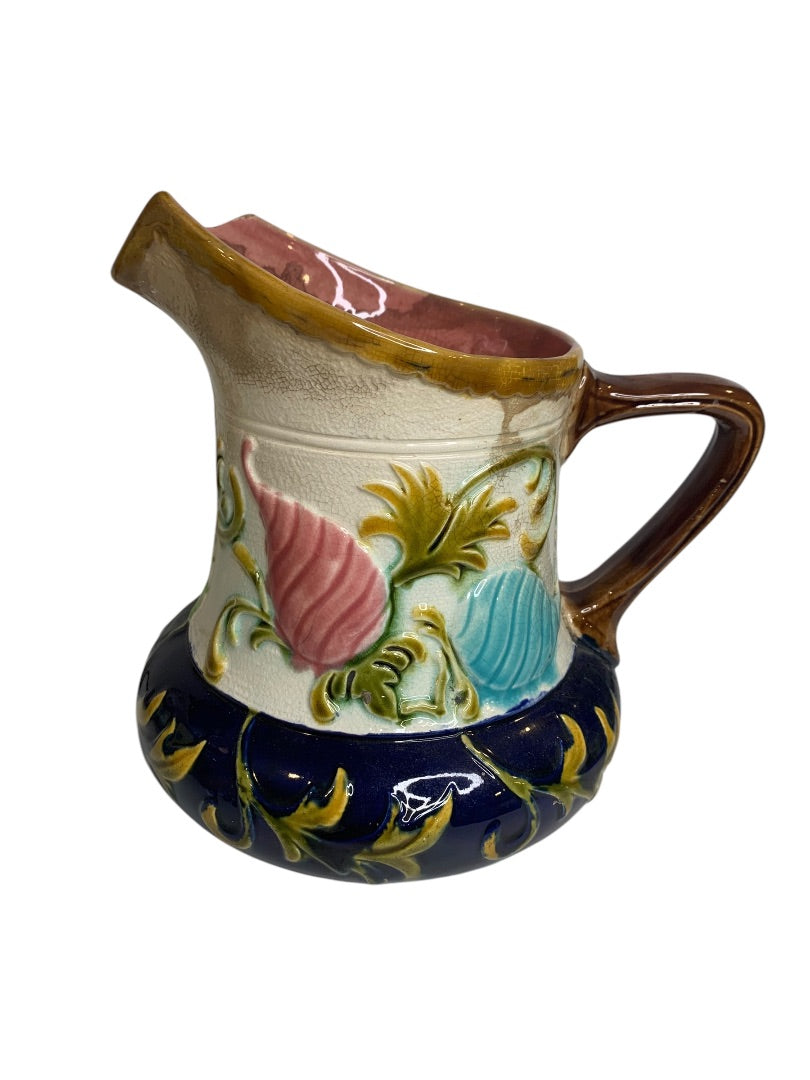 Wardle Signed Antique Majolica 7 Inch Pitcher Seashell Vibrant