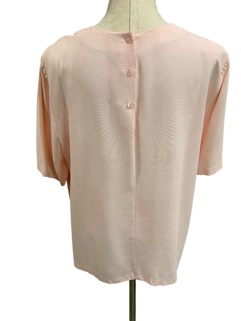 22W Ms Russ Womens 1980s Pink Blouse Shirt Short Sleeve Pullover
