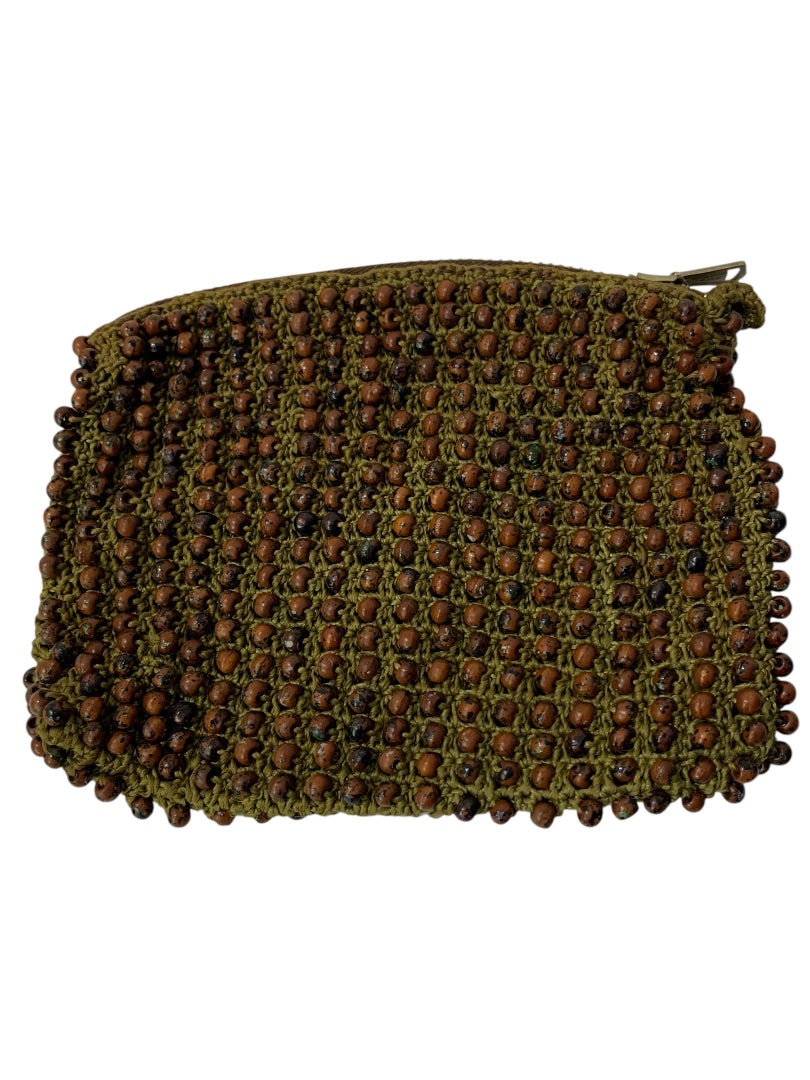 Vintage Beaded Zip Top Bag Pouch Purse Boho Macrame 6.5 x 5 Inch