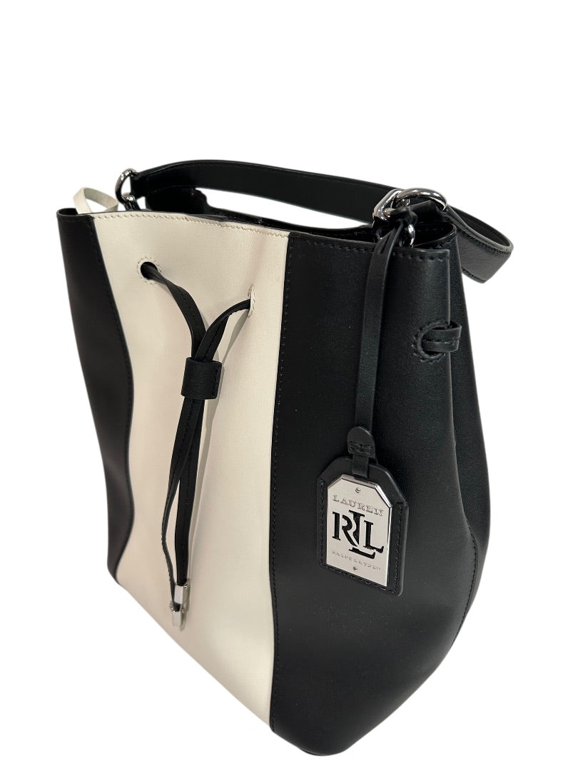Lauren Ralph Lauren Color Block Leather Bucket Bag Black Cream