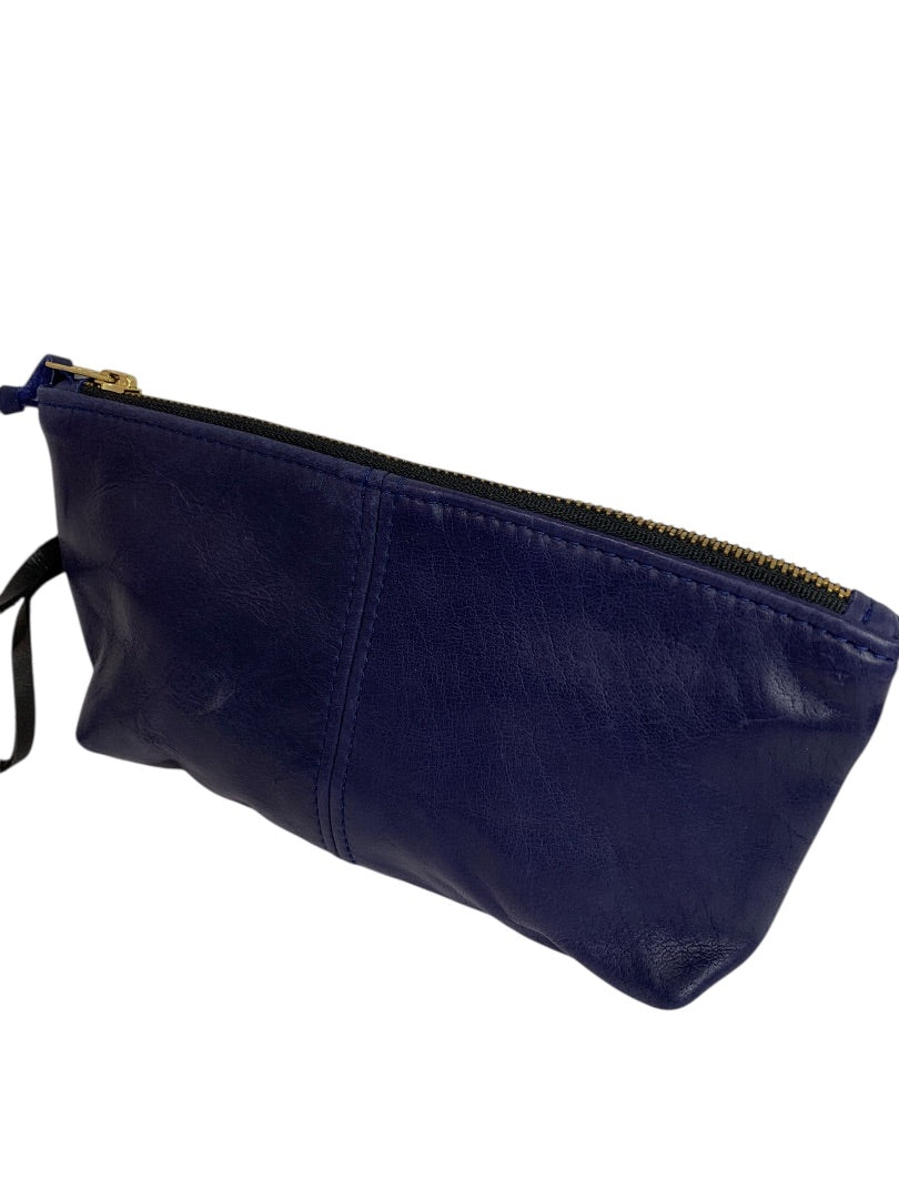 CAS Handmade Bright Navy Blue Leather Clutch Wristlet Zip Top