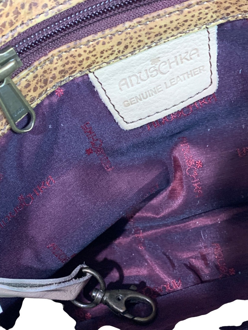 Anuschka Flower Leather 3 Compartment Shoulder Bag Hand-Painted USA