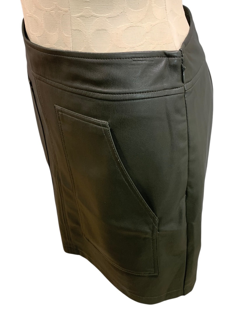 Size 4P Loft Petites Dark Gray Faux Leather Skirt Side Zip Front Pockets