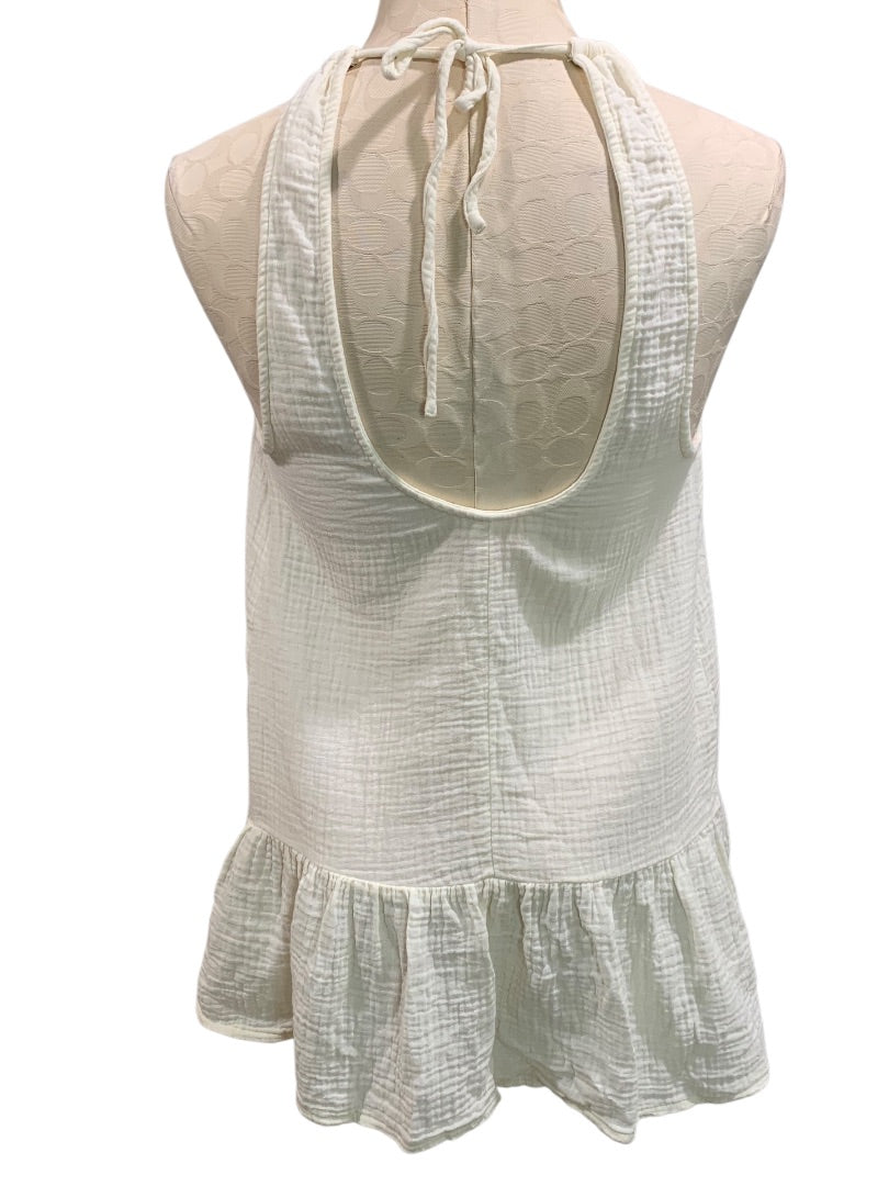 Small Xhilaration Womens Tunic Gauzy Cotton Tunic Shirt Ruffle Hem Ivory