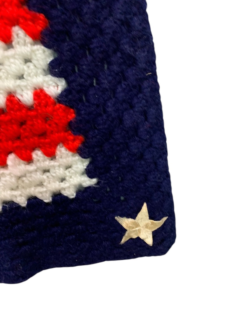 Vintage Crochet Patriotic USA Throw Blanket Afghan Stars Stripes 55" x 41"