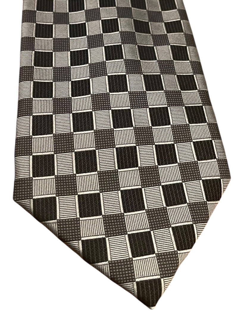 Valerio Garati Pure Silk Hand Made Square Pattern Tie Mens Necktie Black Gray