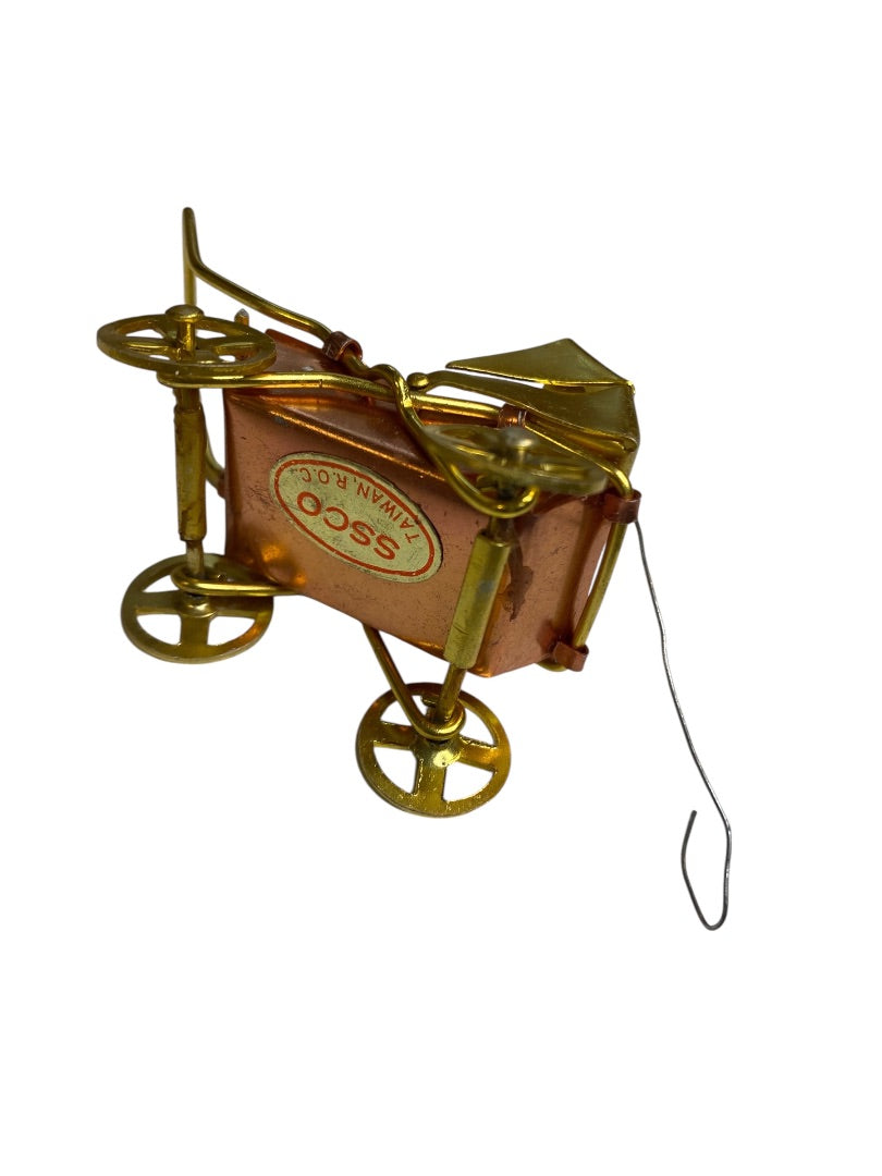 Vintage SSCO Taiwan Metal Baby Carriage Buggy Ornament Holiday Christmas