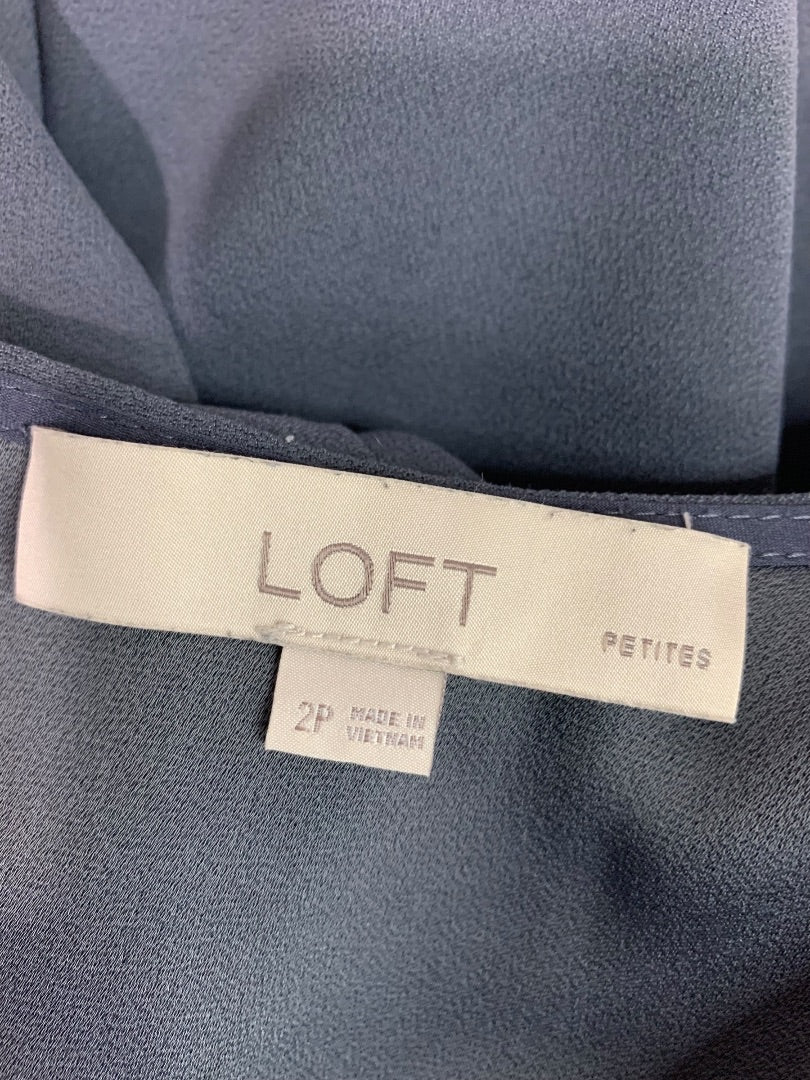 Size 2P Loft Petites Charcoal Gray A-Line Dress Button Embellished Shoulder