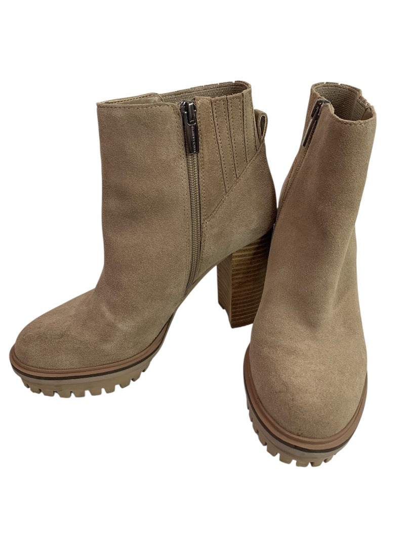 Size 6M Vince Camuto Womens Heeled Booties Truffle Taupe Suede Ernessa